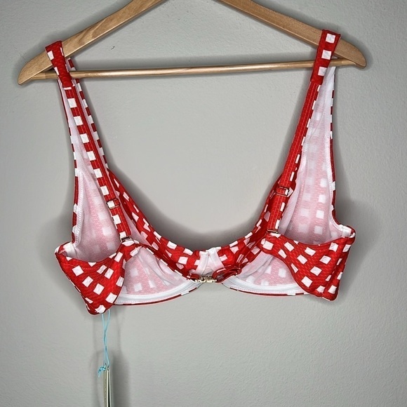 Sea Level Swim Australia Le Damier DD-E Cup Underwire Bikini Top Red White NWT - Picture 4 of 5